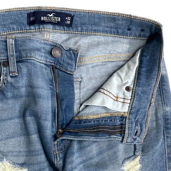 Hollister Mens 32x30 Blue Jeans Skinny Fit Advanced Stretch Distressed Ripped - Picture 6 of 13